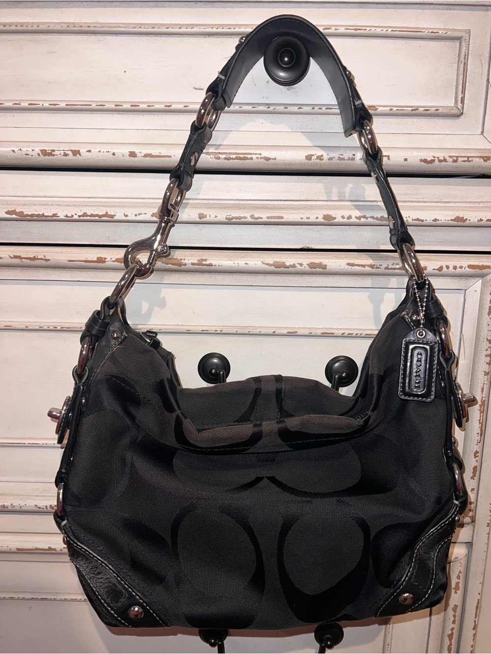 Coach Black Signature Hobo Shoulder Bag